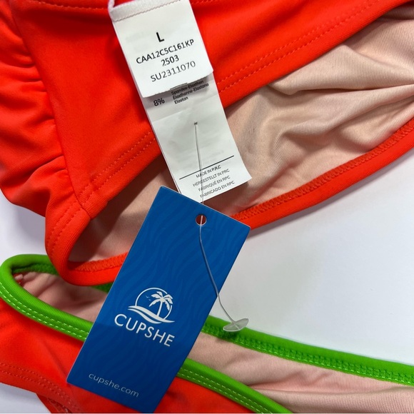 2/$25 Cupshe Orange Bikini Set with Green Trim NWT - Picture 5 of 7